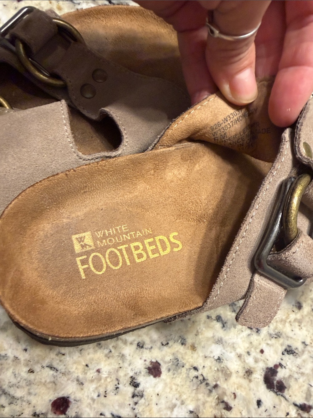 White Mountain Footbeds. Suede Double-Buckle Slide Sandals - Taupe - Picture 4 of 4